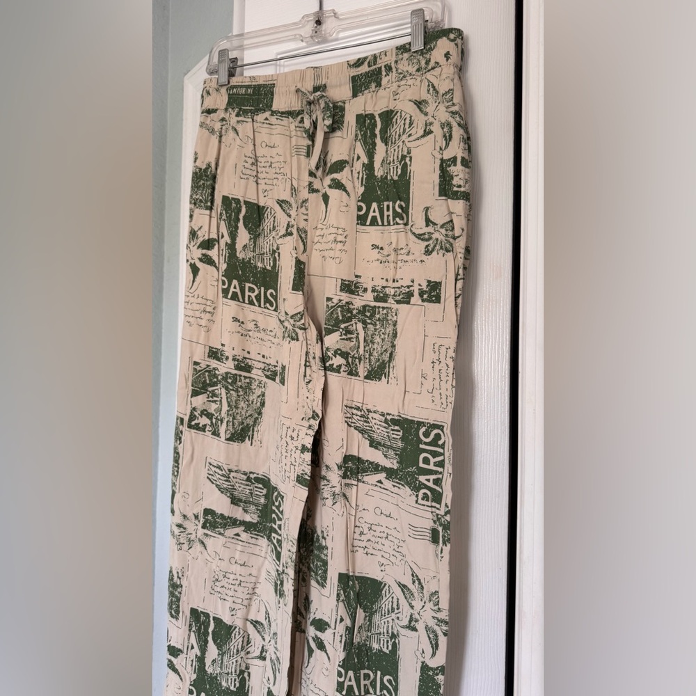 Urban Outfitters Paris Print Wide Leg Drawstring Pants 100% Viscose Large